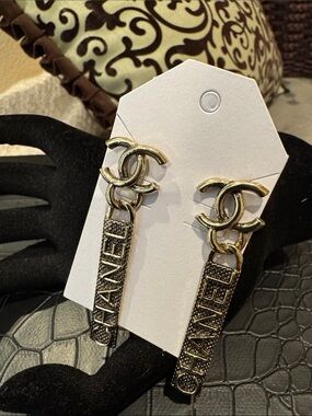 CC Gold Drop Earrings with Interlocking CC